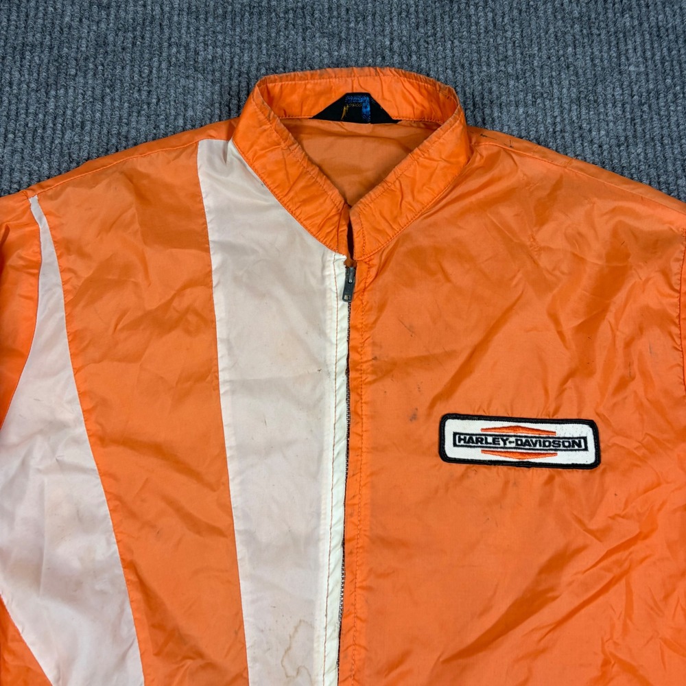 Vintage Harley Davidson Champion Windbreaker Jacket Orange White Racing Mens XL - Picture 2 of 11